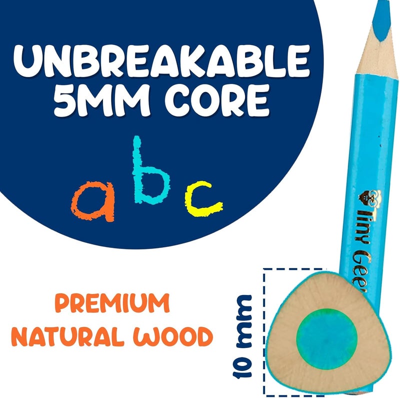 TinyGeeks Jumbo Color Pencils Set For Kids - Short Fat Triangle Pencils for Kids Ages 3-7 - For Preschoolers, Kindergarten, Toddlers, Beginners - Triangular Shape With Sharpeners - Image 3